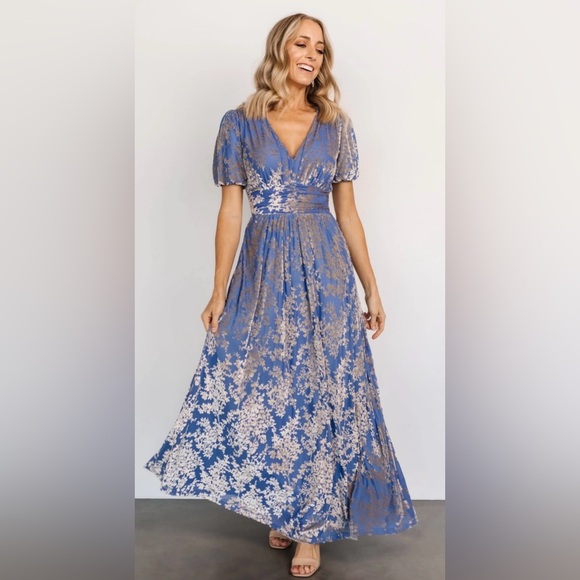 Dresses & Skirts - Baltic Born Leslie Blue Velvet Maxi Dress 2XL Puff Sleeves Boho